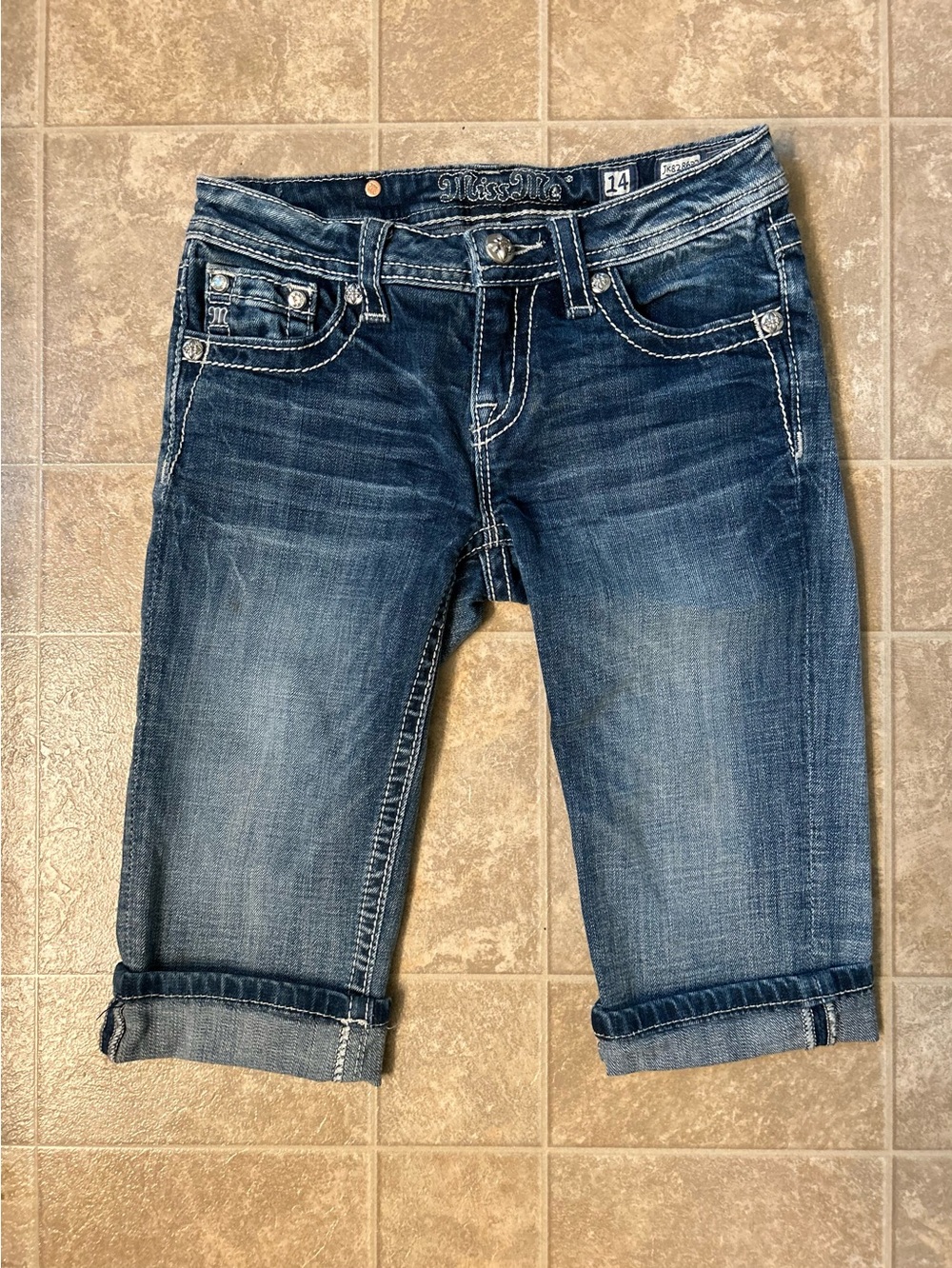 Girl’s Miss Me Dark Blue Rolled Hem Cropped Jeans